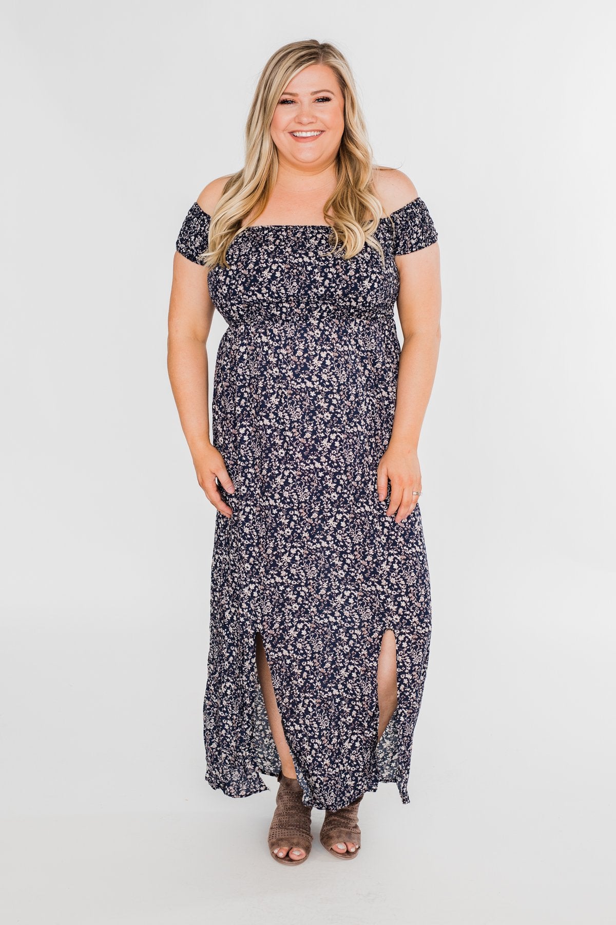 Beautiful Crazy Floral Dress- Navy