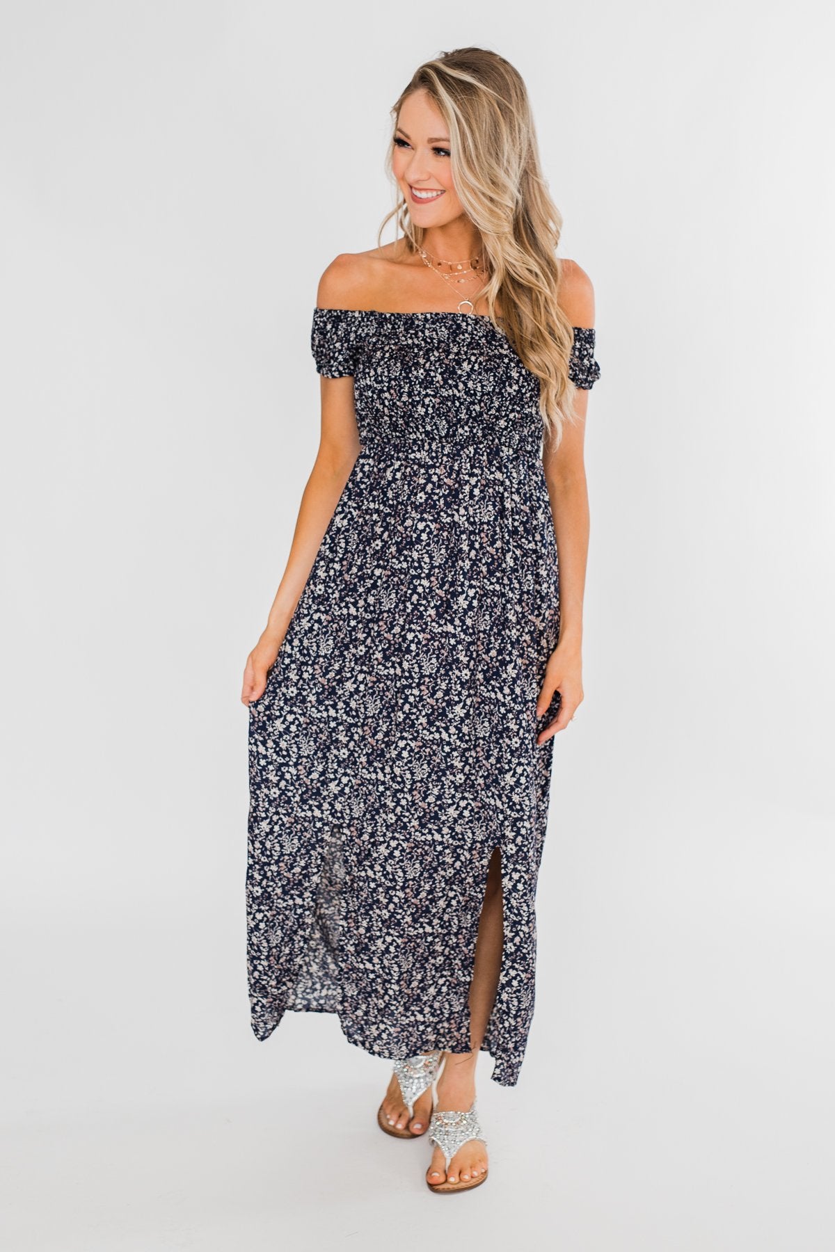 Beautiful Crazy Floral Dress- Navy