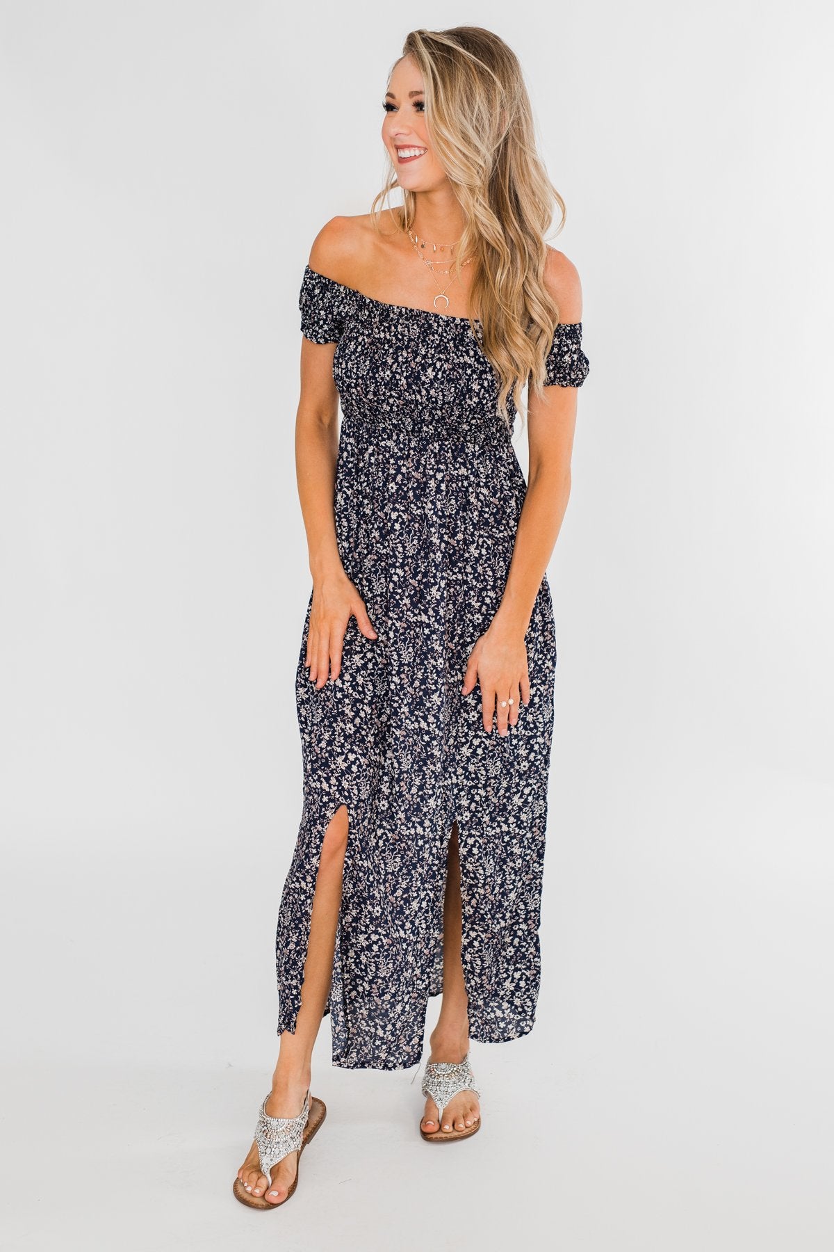 Beautiful Crazy Floral Dress- Navy