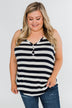 Give It To Me Striped Tank Top- Navy