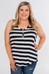 Give It To Me Striped Tank Top- Navy