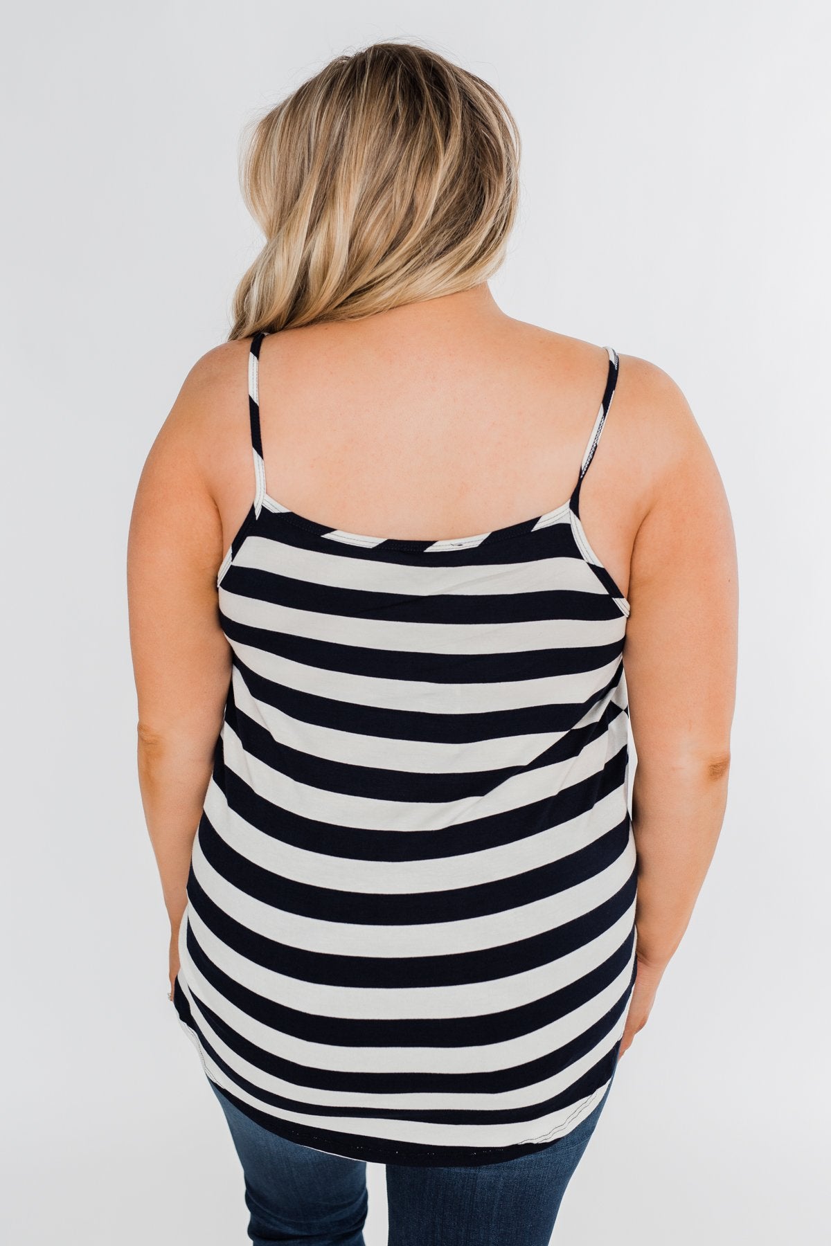 Give It To Me Striped Tank Top- Navy