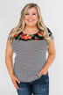 Floral Fever Short Sleeve Stripe and Floral Top - Navy