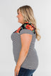 Floral Fever Short Sleeve Stripe and Floral Top - Navy