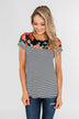 Floral Fever Short Sleeve Stripe and Floral Top - Navy