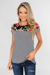 Floral Fever Short Sleeve Stripe and Floral Top - Navy