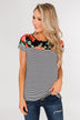 Floral Fever Short Sleeve Stripe and Floral Top - Navy