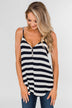Give It To Me Striped Tank Top- Navy