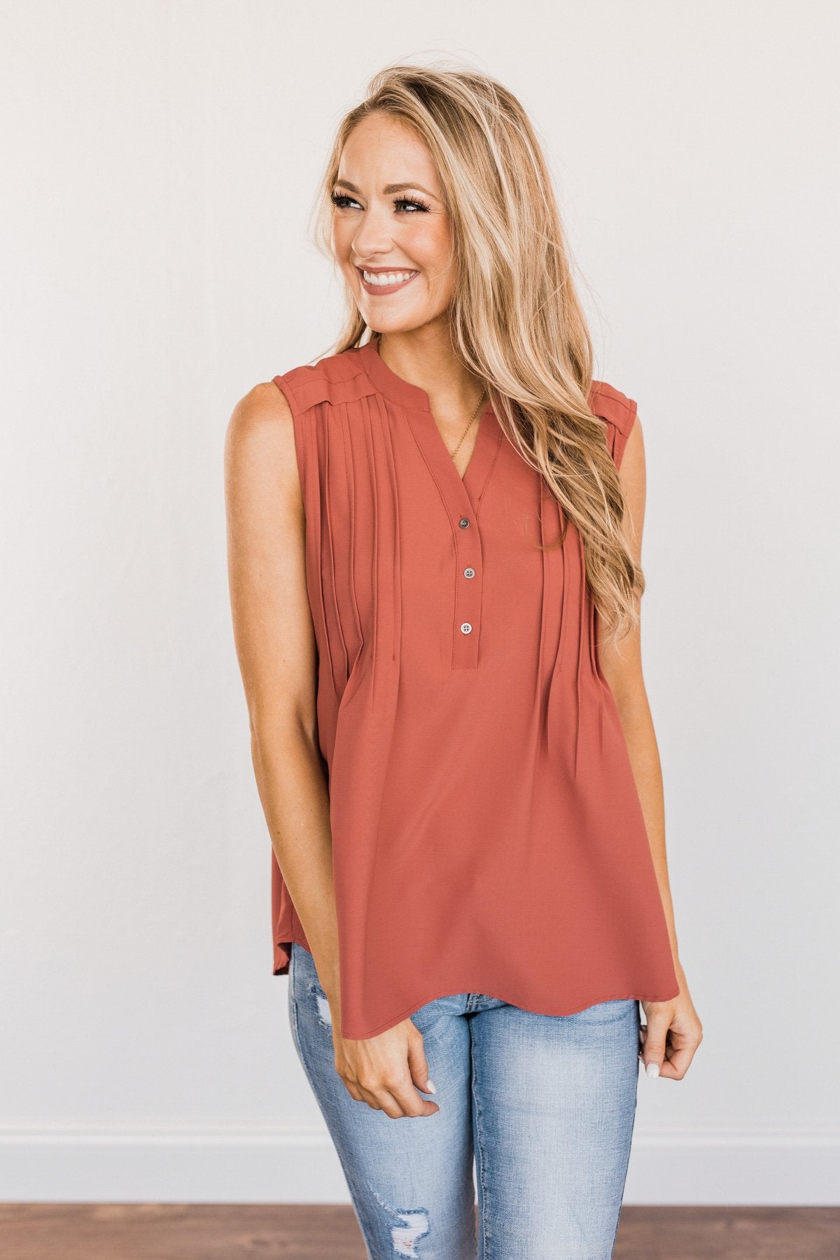 Never Ending Bliss Sleeveless Blouse- Terracotta