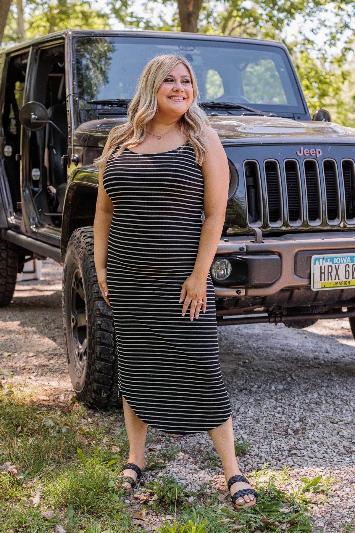 Down To The Shore Striped Dress- Black