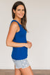 Places To Go Criss-Cross Tank Top- Royal Blue