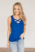 Places To Go Criss-Cross Tank Top- Royal Blue