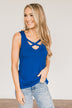 Places To Go Criss-Cross Tank Top- Royal Blue