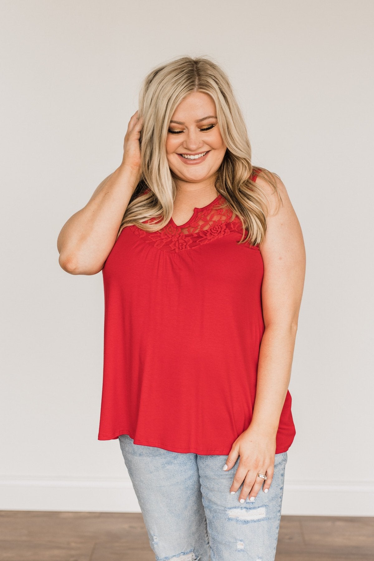 A Shining Moment Lace Tank Top- Red