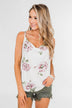 Floral Drape Neck Tank Top- Ivory
