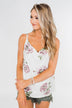 Floral Drape Neck Tank Top- Ivory