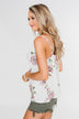 Floral Drape Neck Tank Top- Ivory