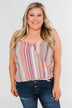 Colorful Stripe and Crochet Halter Tank Top- Purple & Taupe