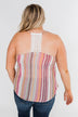 Colorful Stripe and Crochet Halter Tank Top- Purple & Taupe