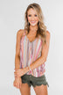 Colorful Stripe and Crochet Halter Tank Top- Purple & Taupe