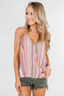 Colorful Stripe and Crochet Halter Tank Top- Purple & Taupe