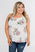 Floral Drape Neck Tank Top- Ivory