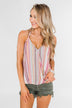 Colorful Stripe and Crochet Halter Tank Top- Purple & Taupe