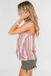 Colorful Stripe and Crochet Halter Tank Top- Purple & Taupe