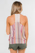 Colorful Stripe and Crochet Halter Tank Top- Purple & Taupe