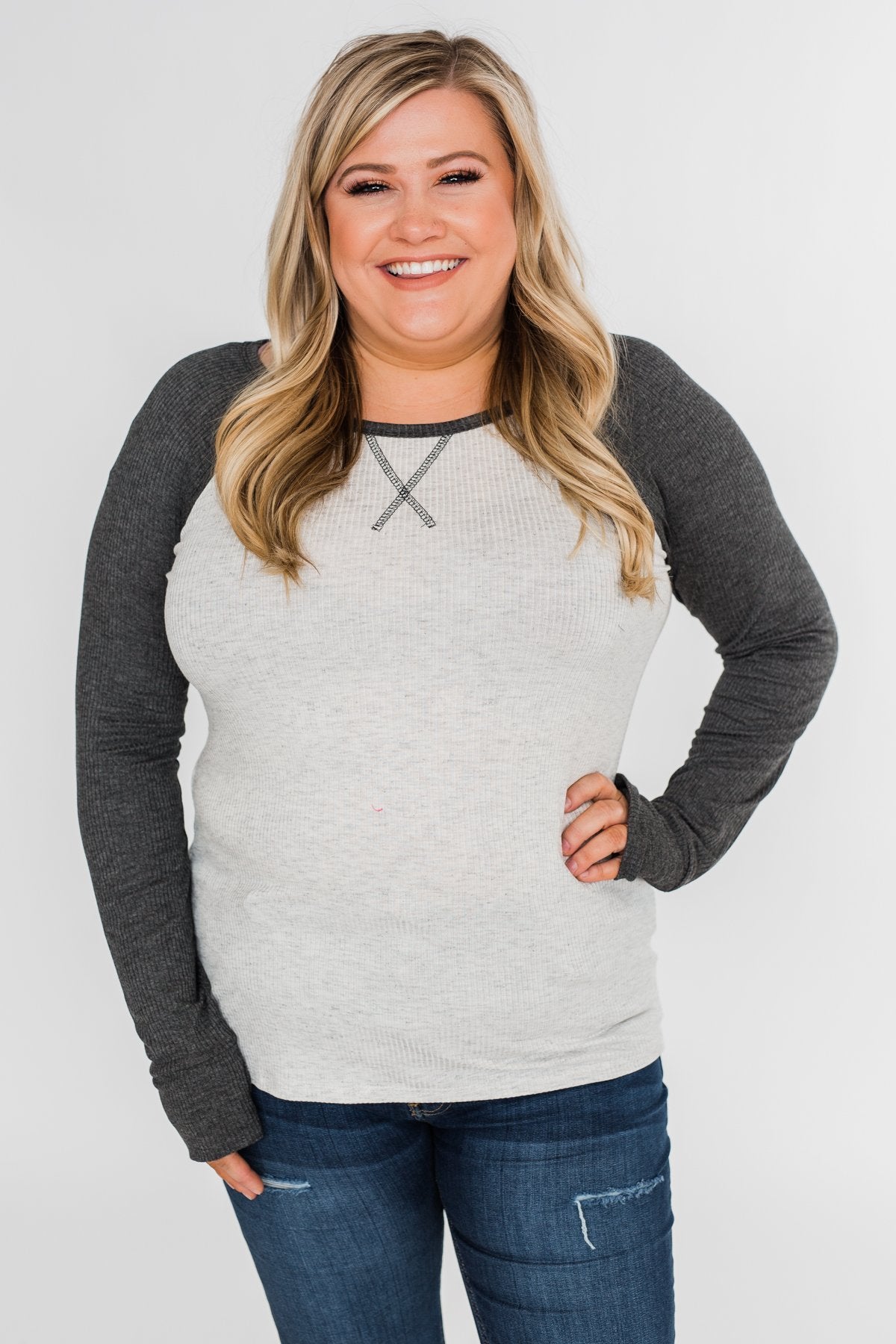 Greetings to You  Ribbed Top- Grey