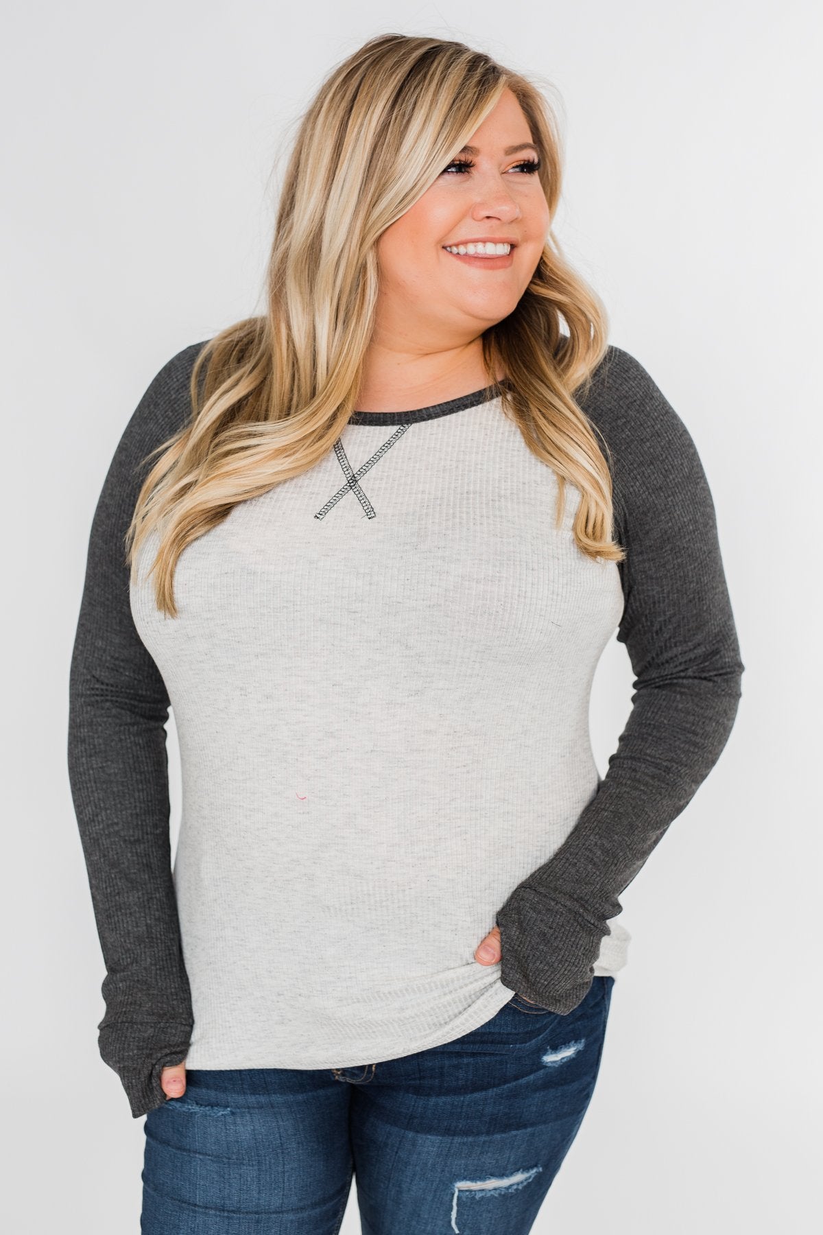 Greetings to You  Ribbed Top- Grey