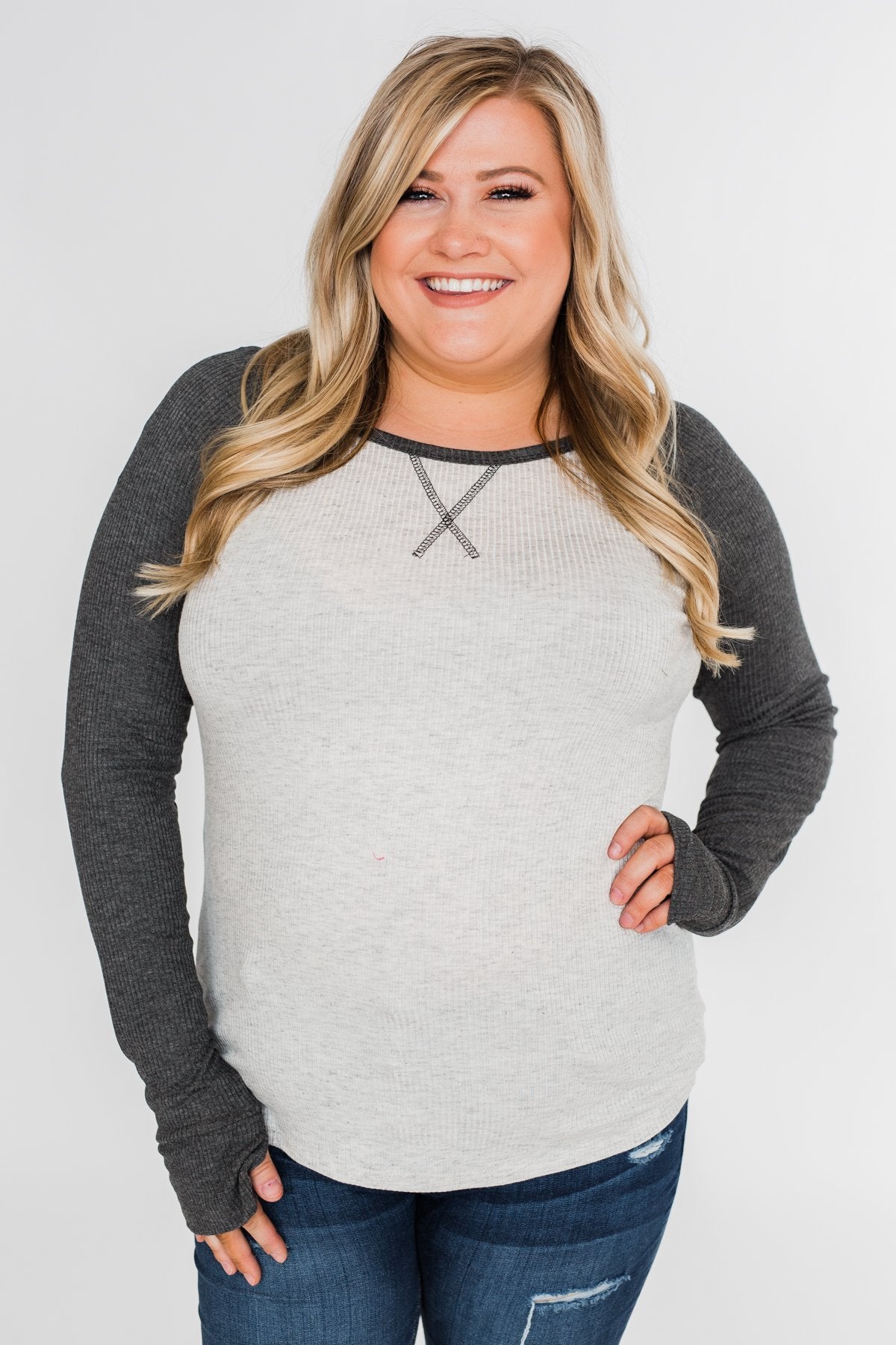 Greetings to You  Ribbed Top- Grey