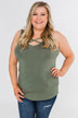Places to Go Criss Cross Tank Top- Olive