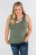 Places to Go Criss Cross Tank Top- Olive