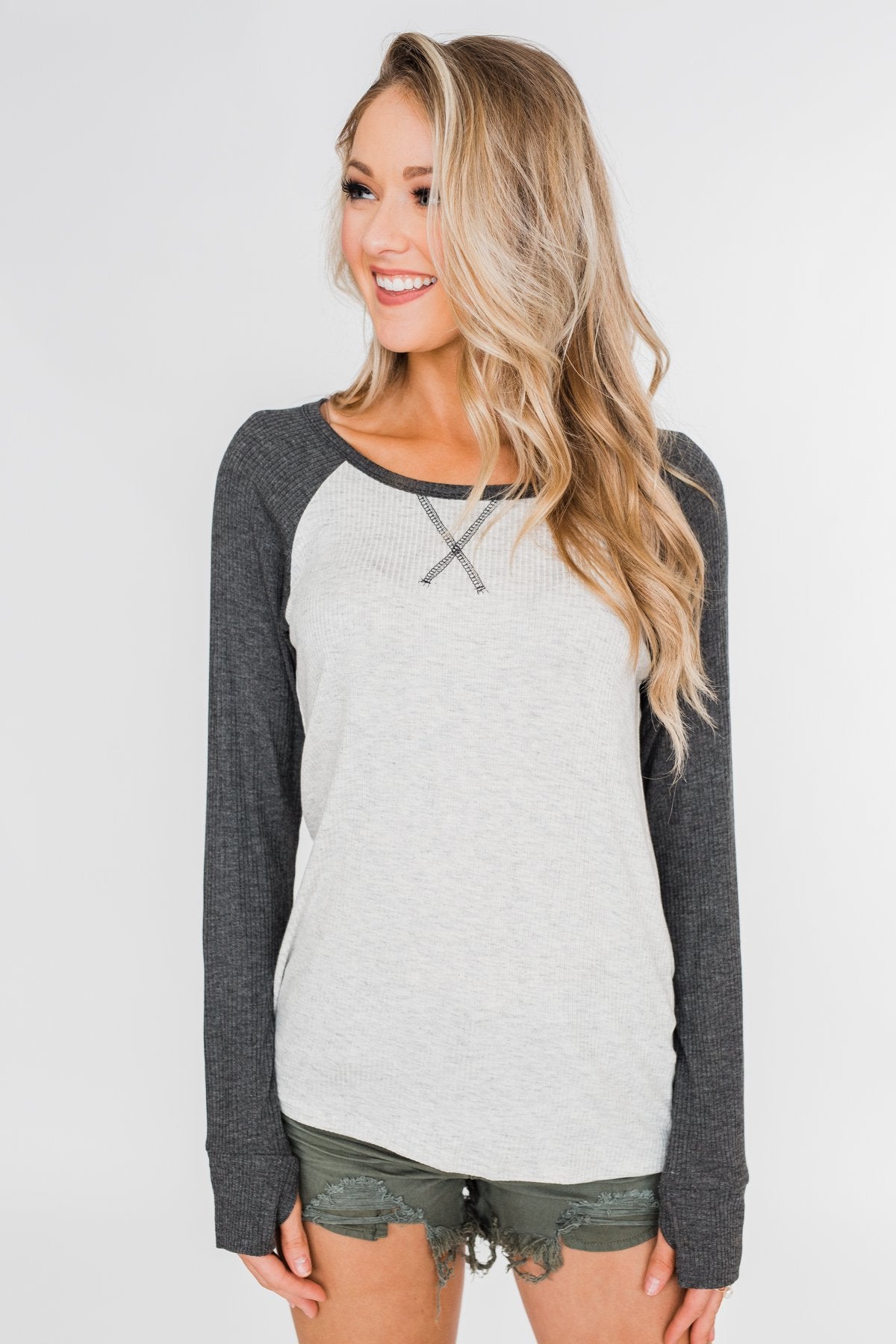 Greetings to You  Ribbed Top- Grey