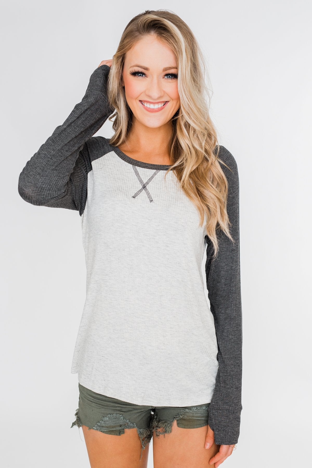 Greetings to You  Ribbed Top- Grey