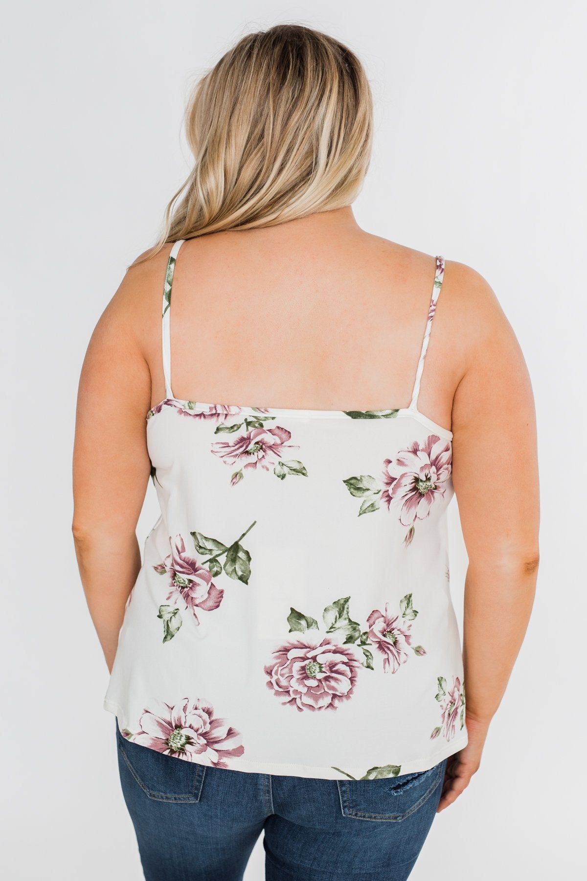 Floral Drape Neck Tank Top- Ivory