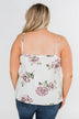 Floral Drape Neck Tank Top- Ivory