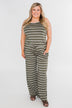 Striped Drawstring Jumpsuit- Ivory & Olive