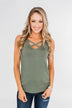 Places to Go Criss Cross Tank Top- Olive