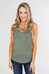 Places to Go Criss Cross Tank Top- Olive