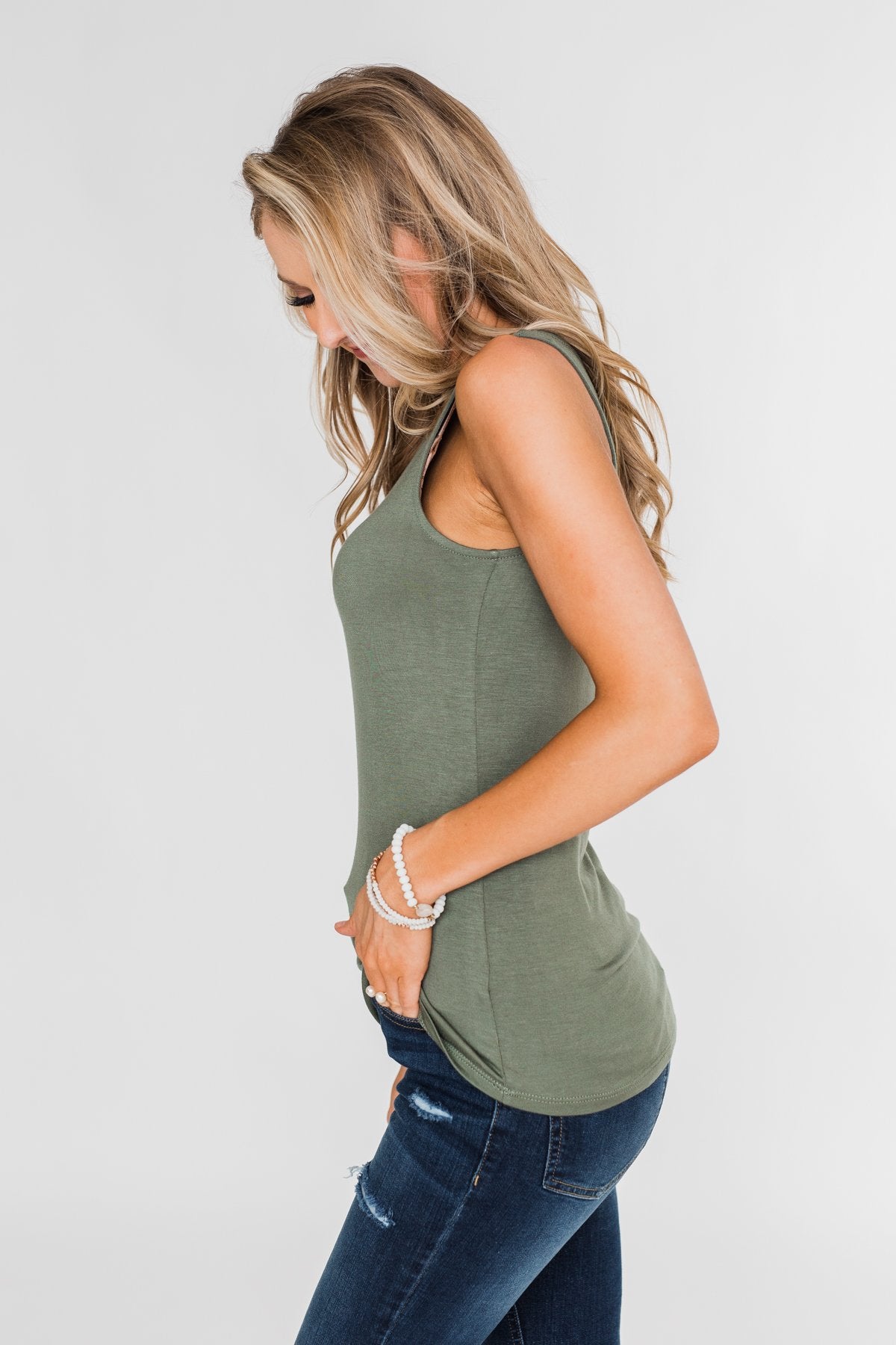 Places to Go Criss Cross Tank Top- Olive