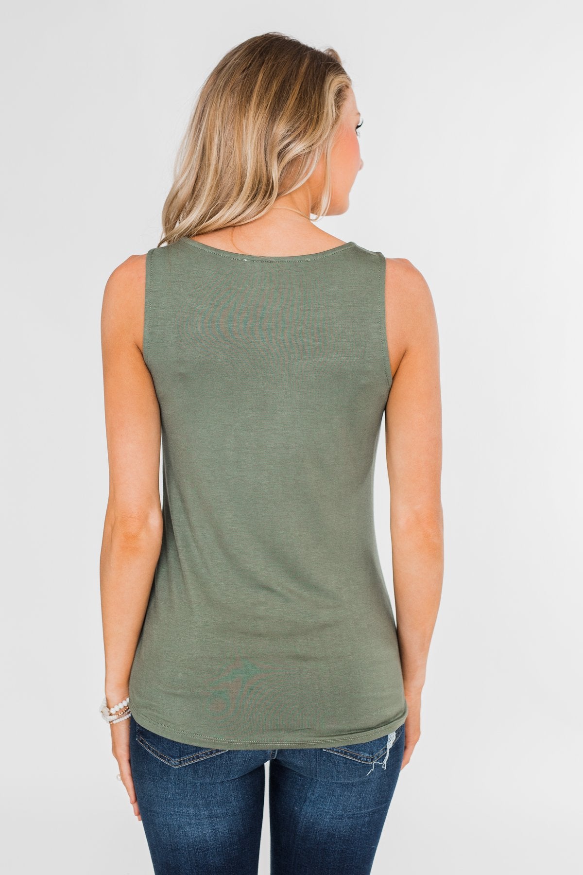 Places to Go Criss Cross Tank Top- Olive