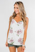 Floral Drape Neck Tank Top- Ivory