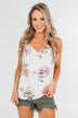 Floral Drape Neck Tank Top- Ivory