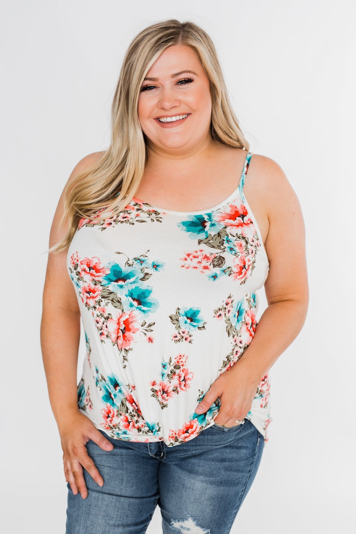 Caught Up in Floral Twist Tank Top- Ivory