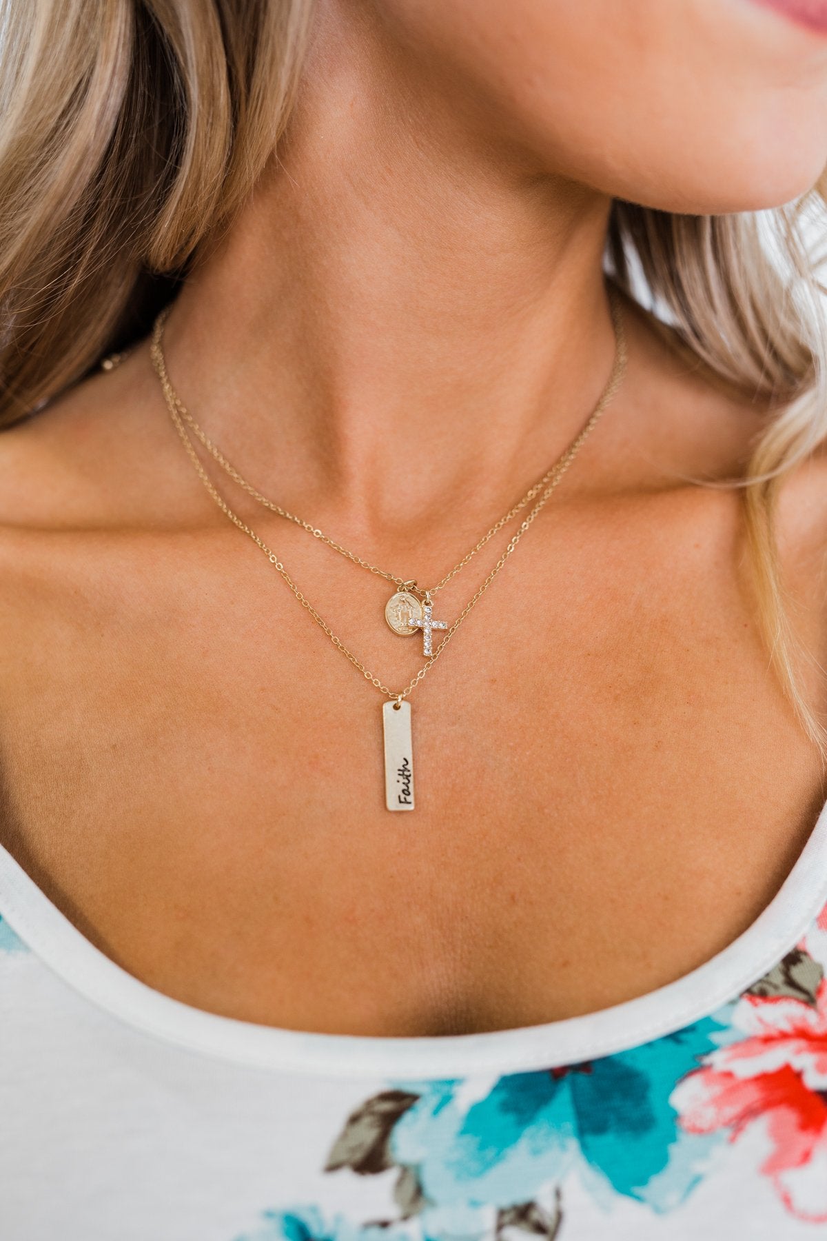 "Faith" Charm Necklace- Gold