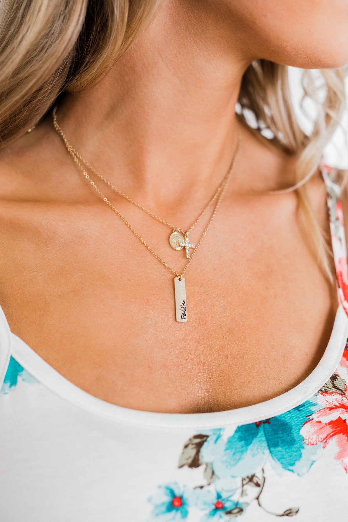 "Faith" Charm Necklace- Gold