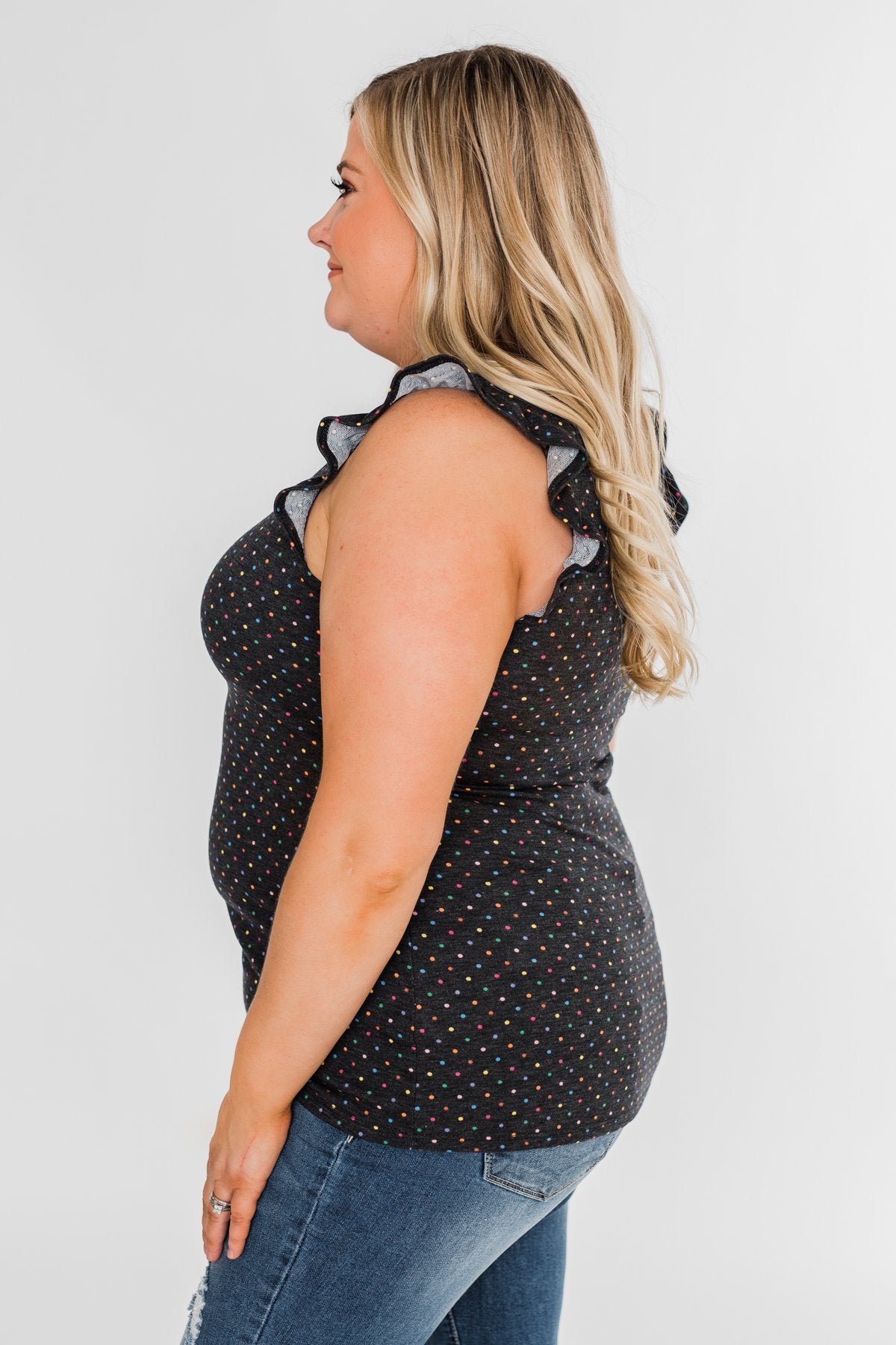 Seeing Spots Ruffle Tank Top- Charcoal & Multi