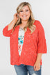 Pointtelle 3/4 Sleeve Cardigan- Coral